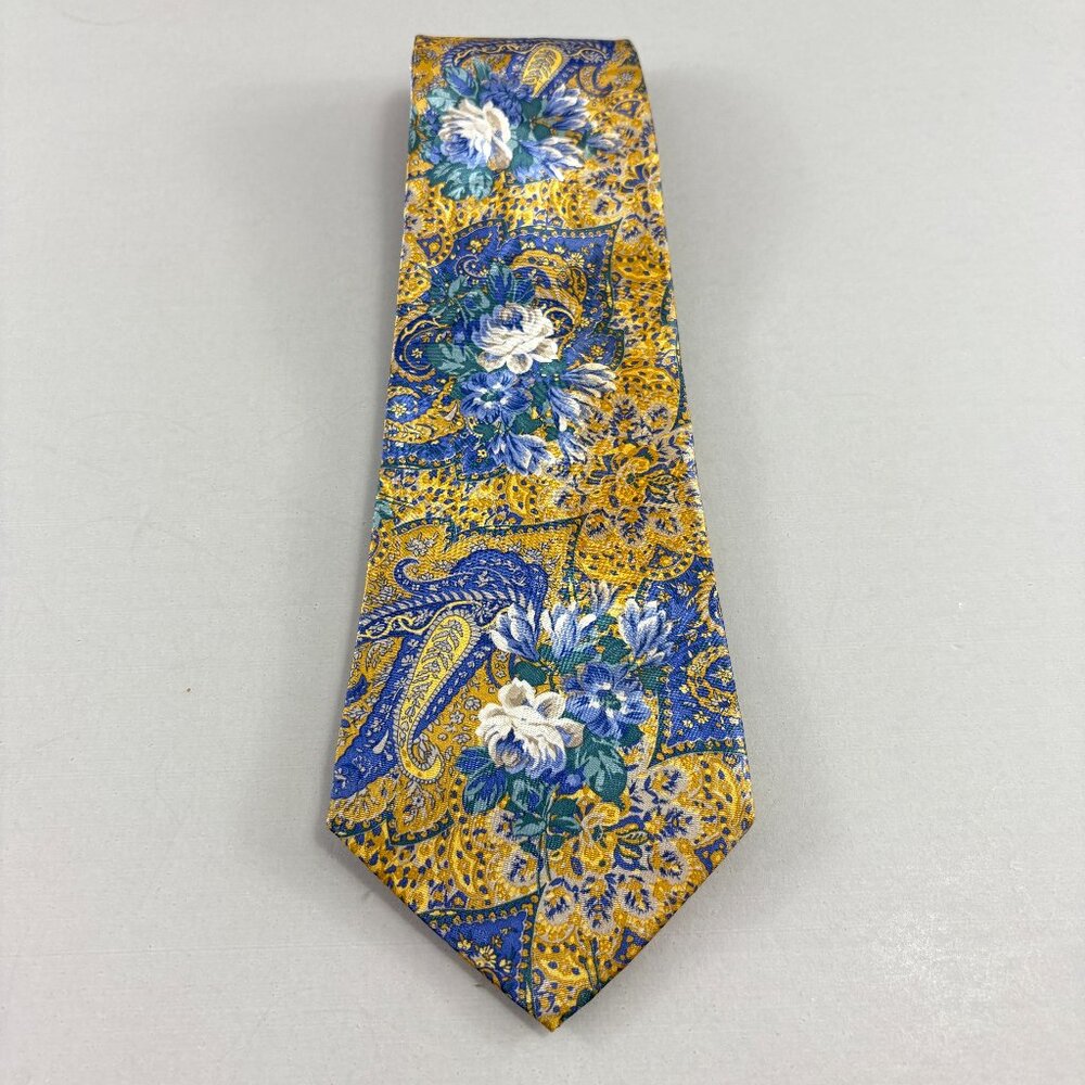 Windridge Mervyn's Yellow / Blue Floral Men's Tie 4" x 59" Vintage